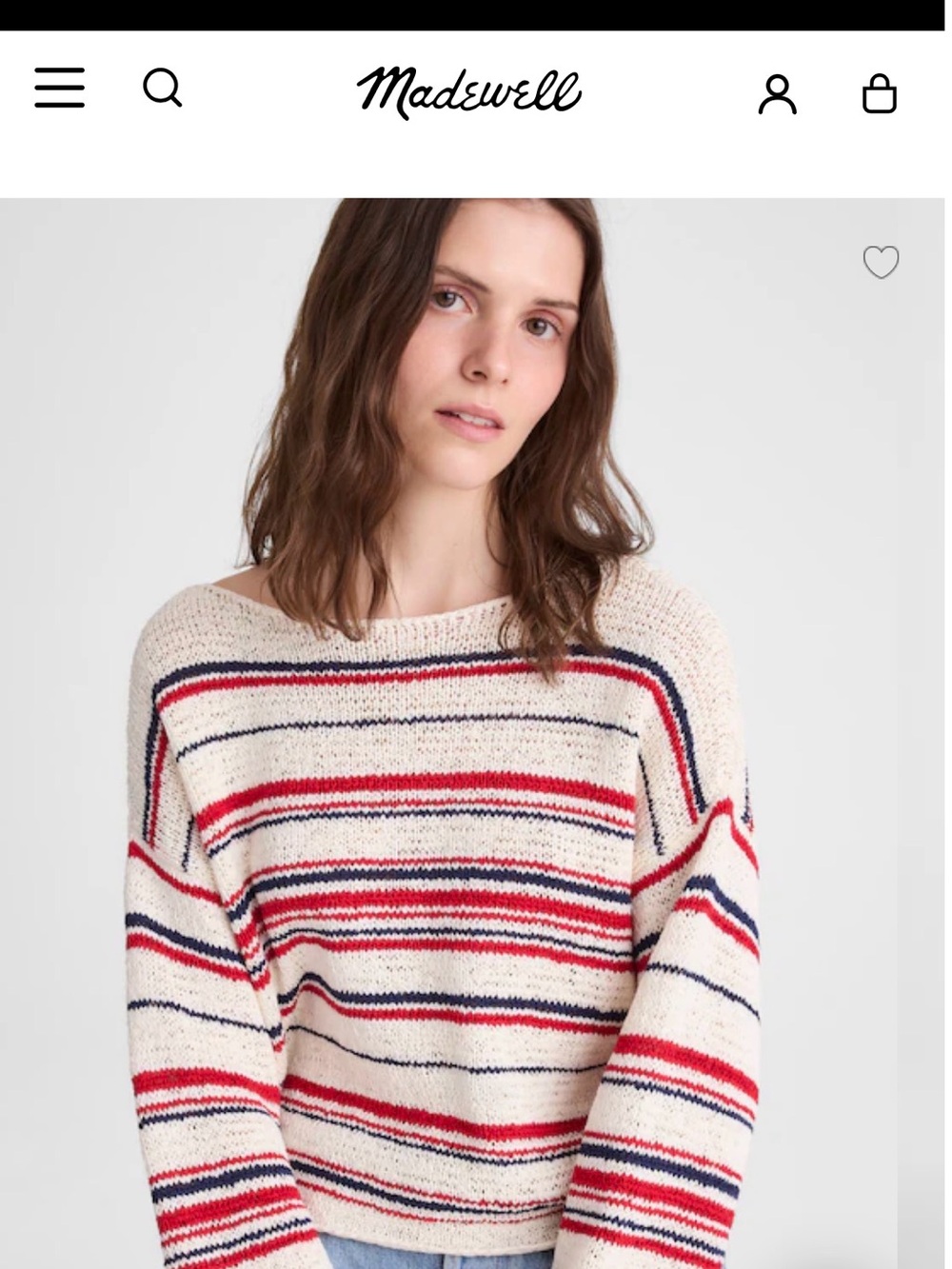 Madewell Cream Crewneck Sweater with Red & Navy Stripes